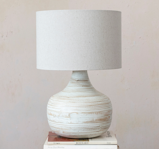 Bamboo Table Lamp w/ Linen Shade, Whitewashed